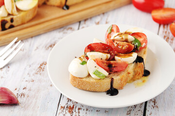 Italian bruschetta with tomatoes and mozzarella