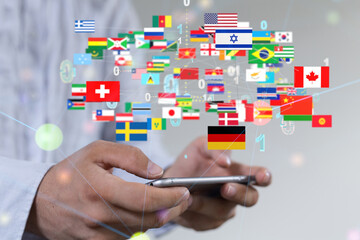 Global communication, international messaging and translation concept