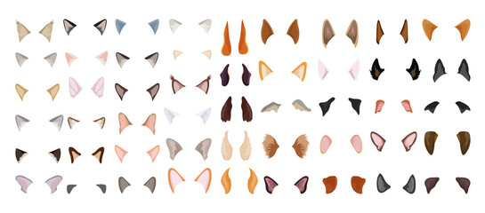 Collection of dog and cat ears. Elements for web applications and masquerade.