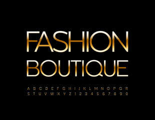 Vector elegant Poster Fashion Boutique. Modern Golden Font. Luxury Alphabet Letters and Numbers