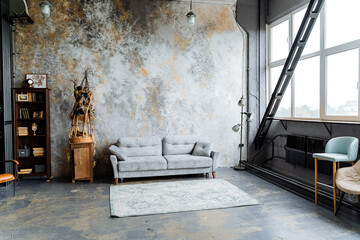 interior shot in the studio. loft studio. a large panoramic window that transmits a lot of light,...