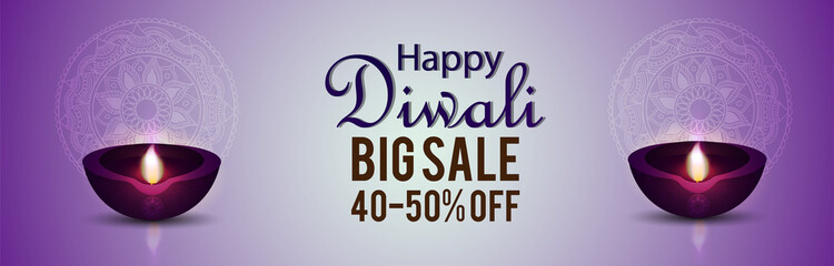 Happy diwali sale banner with creative diya