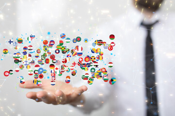Global communication, international messaging and translation concept