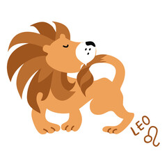Funny Zodiac Lion Sign. Comic Leo horoscope symbol. Flat cartoon style sketch vector illustration