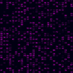 Digital cover. Magenta sparse hexadecimal pairs background. Medium sized seamless pattern. Modern vector illustration.