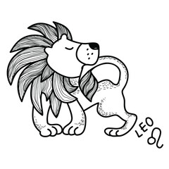 Funny Zodiac Lion Sign. Leo horoscope symbol. Line art sketch vector illustration