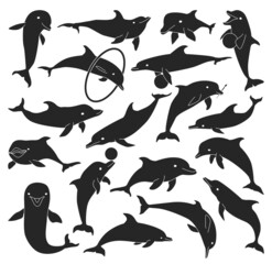 Dolphin vector black set icon. Vector illustration blue fish on white background. Isolated black set icon dolphin.