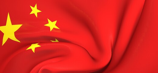 china red flag with yellow stars 3d
