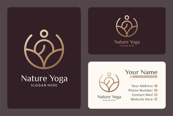 mono line yoga logo design with business card template.