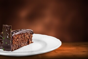 inverted cake chocoflan flan with chocolate sponge cake with cream delicious sweet dessert on plate