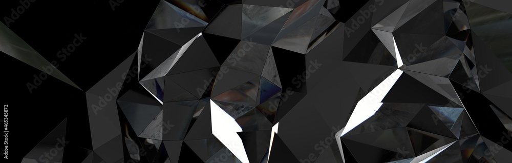 Poster Black polygonal surface 3D rendering background