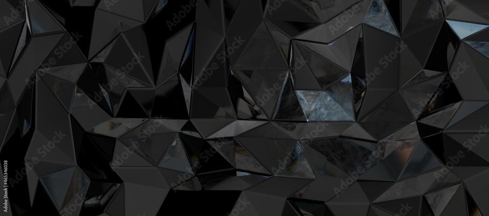 Poster Black polygonal surface 3D rendering background