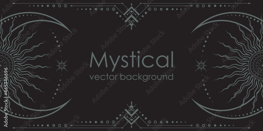 Canvas Prints dark boho background with a copy space. mystical poster with an ornate geometric frame, outline cres