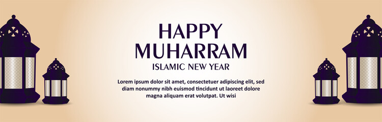 Flat design concept of happy muharram banner