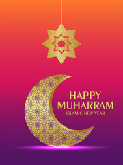 Happy muharram celebration flyer flyer with pattern moon