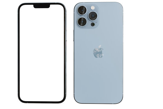 LOEI ,THAILAND,26 Sep 2021 : new Iphone 13 Pro max Front and back side mock up with white screen. Illustration for presentation web site design or mobile phone app on white baclground