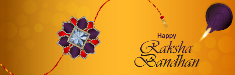 Happy raksha bandhan celebration banner with creative rakhi