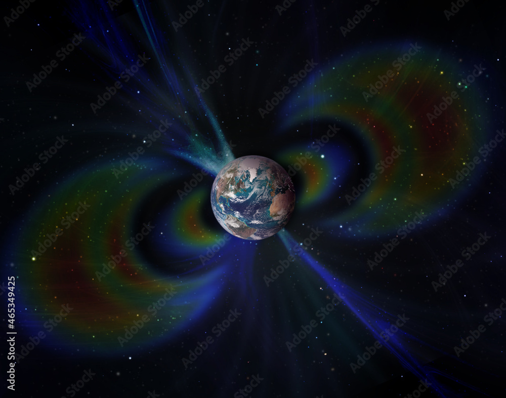 Poster geomagnetic field around planet earth in space. elements of this image furnished by nasa.