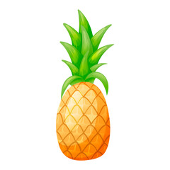 Vector isolated cartoon illustration of tropical pineapple fruit with tops.