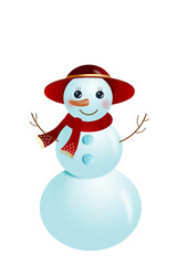 Snowman  in a red hat with a carrot nose. Isolated.