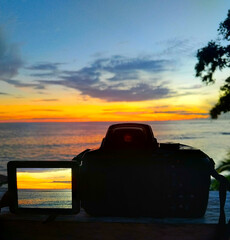 Fototapeta na wymiar camera sunset photography