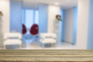 wood table top with blur kitchen room background