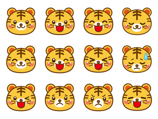 かわいいトラの顔アイコンセット＿ベクター4