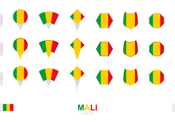 Fototapeta na wymiar Collection of the Mali flag in different shapes and with three different effects.