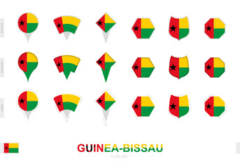 Collection of the Guinea-Bissau flag in different shapes and with three different effects.