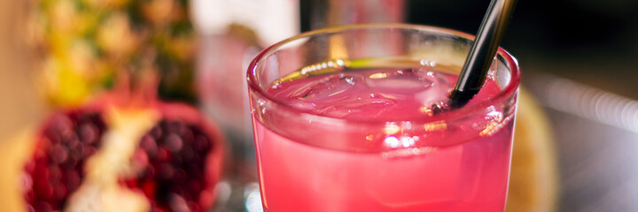 pink grapefruit alcohol drink close up panorama