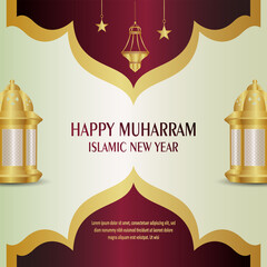 Happy muharram islamic new year invitation greeting card with vector illustration