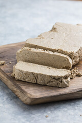 Sunflower halva close-up.  Sweet oriental dessert halva. Sweets for tea.
