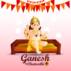 Happy ganesh chaturthi celebration greeting card with vector illustration of lord ganesha