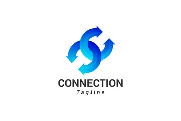 Letter C creative 3d blue colour technological connection logo