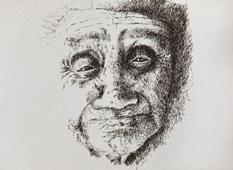portrait of an old man painted with a pen