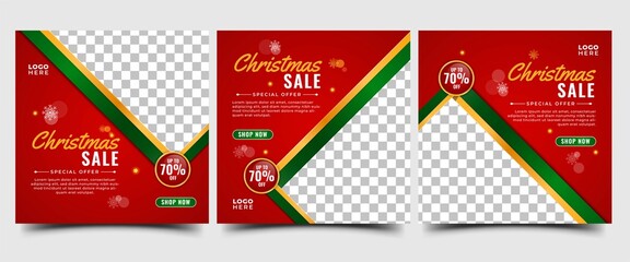 Set of Christmas social media post template design. Modern square banner with snowflakes illustration and place for the photo. Usable for social media, card, banner, and website.