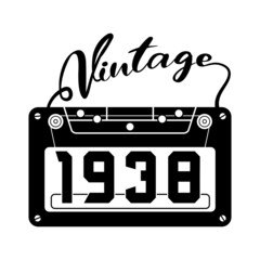 vintage 1938 Retro Cassette Tape, 1938 birthday typography design