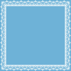 Decorative frame Elegant vector element for design in Eastern style, place for text. Floral blue and white border. Lace illustration for invitations and greeting cards