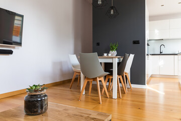 Small table in grey living room