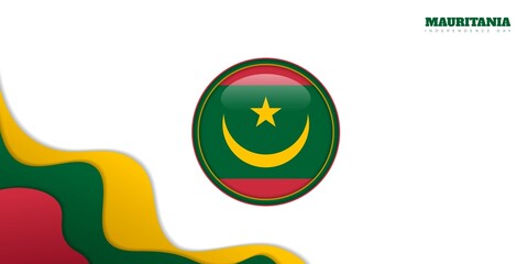 Mauritania Circle flag with simple paper cut background. Mauritania Independence Day template design.