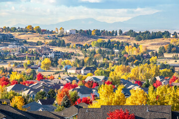 Colorado Living. Centennial, Colorado - Denver Metro Area Residential Autumn Panorama with the view...