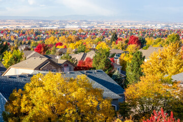 Colorado Living. Centennial, Colorado - Denver Metro Area Residential Autumn Panorama with the view...