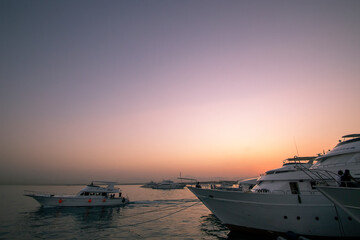 Fototapeta na wymiar Sunset over the marina in Hurghada, Egypt