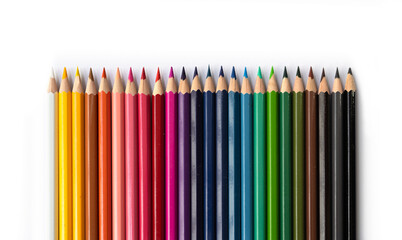 Colorful multicolored pencils on white background. Education, Business and finance concept with copy space. Art