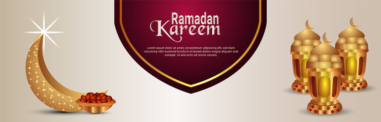 Ramadan kareem islamic festival celebration banner with islamic golden lantern and moon