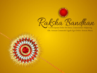 Indian festival celebration greeting card with golden rakhi and gifts