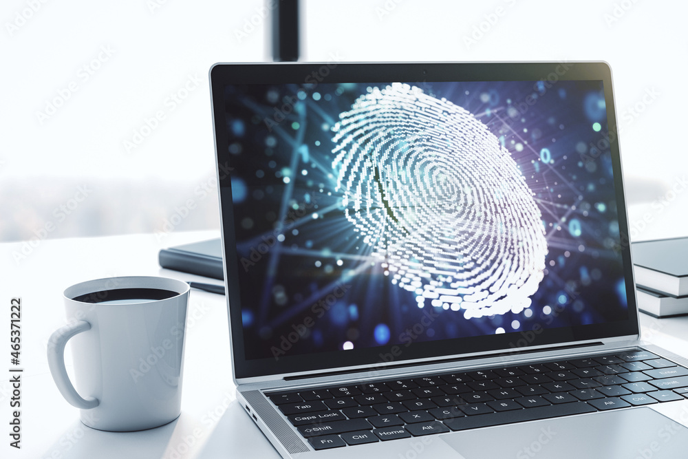 Aufkleber Abstract creative fingerprint concept on modern laptop screen. 3D Rendering