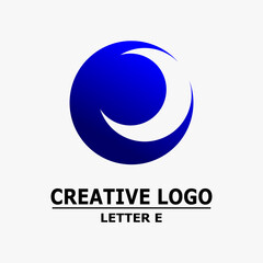 letter e logo, letter e icon in blue dots. Abstract business logo icon design template