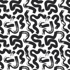 Vector wavy and swirled brush strokes seamless pattern. Stylish structure of natural cells with bold swirled lines. Seamless black and white chaotic design. Abstract geometric ornament