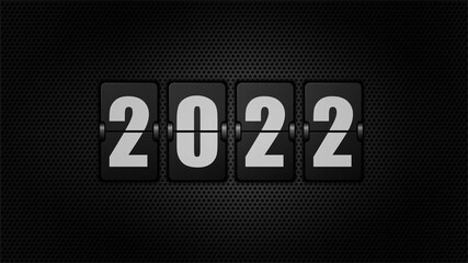New year 2022. Numbers on mechanical scoreboard. 3d vector illustration on black background.